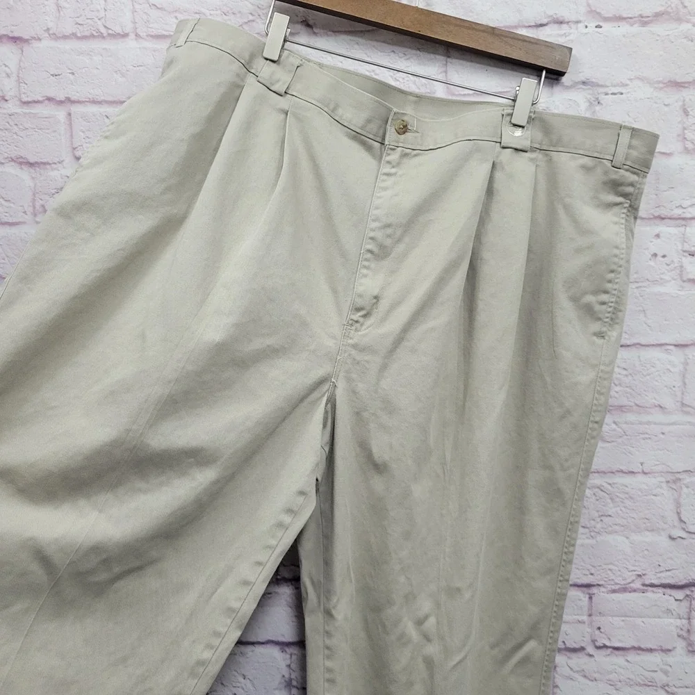 VTG Duck Head Khaki Chino Pants Men 46x32 Pleated Straight Slacks Preppy Classic